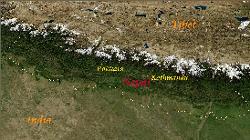 Map of Nepal, the Annapurna range lies north of Pokhara.
