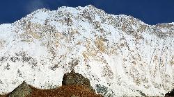 Incredibly steep wall of Annapurna I on the way to the Base Camp.