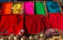 Coloured powder and other stuff for pilgrims.