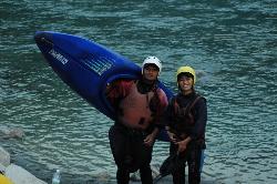 Starting our kayak experience on the Seti river; Sonam getting ready. Thanks to experienced guides Laxman and Mahindra we were well prepared.