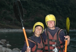 A long second day where we arrive shortly before dusk and are very tired from 6 hours on the river and a number of rapids class 2 and 3.