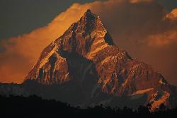 Machupuchare; Fish Tail mountain; catches the last rays of the setting sun.