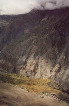The fields of Sangda lie admist a narrow gorge