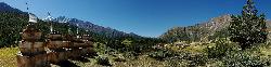 Panorama of chortens outside of Ringmo that we pass on the way to the monastery on the eastern shore.