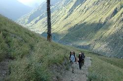 Leaving Dunai and climbing the hillside.