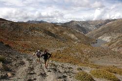 Raewyn and Kees on way to camp for Langmosia La.