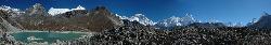 Panorama of Gokyo's Fifth lake that lies 2-3 hours north of the lodges. Few tourists come up here; a surprising and appreciated moment of quiet after the busy Gokyo.