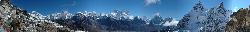 Panorama from the top of Renjo La at 5'417 m is a fitting end to our visit of the high country of the Khumbu; now we are descending into the Thame valley.