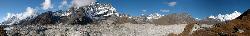 Panorama of the Ngozumba glacier from the Tragnak side; we have to cross the wide bed of rubble to get to Gokyo.