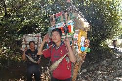 Trails are busy; not with many tourists because the main season will start in three weeks; but with local porters carrying loads up to fill up reserves in the lodges. There's few things that are not available; trekking in Khumbu is not the ultimate adventure but a pleasant and semi-luxurious walk in stunning scenery.