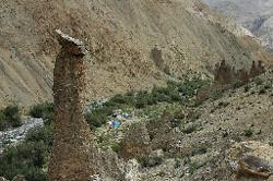 After an hour in the valley we finally see campsite at the foot of rock towers. We're in a remote valley;even for Ladakhi standards; and light fires during the night to keep away potential bears.