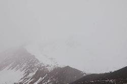 I only leave the tent for short intervals during our enforced restday. Chorten above Photoskar during a foggy; rainy and snowy afternoon.