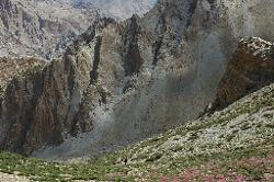 We climb up a steep sidevalley for views and acclimatization.