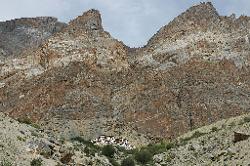 The monastery of Lingshed stands a little above the village; just below the steep hillsides that tower above it.