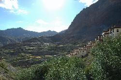 Late afternoon in Lingshed with the monastery and the fields in the background.