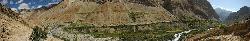 Panorama of the Hanupata village during the walk up a sidevalley; camp at left and village at right.