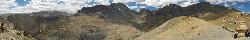 Panorama on top of Kiupa La; with views of the small hamlets Skiumpata and Gongma below us which we passed after leaving Lingshed. We continue to Singe La on the trail that traverses the hillsides at the right.