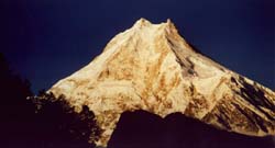 twin peaks of Manaslu in the morning sun (8156 m)