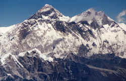 Mount Everest, the black pyramid that stands out between all the other white giants of the Nepal Himalaya
