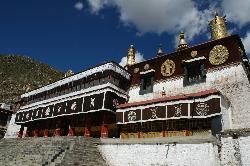 In front of assembly hall of Drepung monastery near Lhasa.