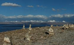 Piles of stones were erected by pilgrims on the eastern shore of the penninsula.