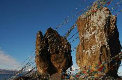 Tashi Do; the two isolated rock pillars at Namtso. In earlier times it is said they formed the gate for the palace that was built on the penninsula.