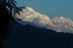 The south and central summit of Kangchenjunga in the morning.