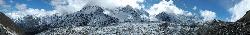 Panorama of Zemu glacier where peaks are hidden by incoming clouds from the south. Using the extra days I decide to walk up above Yabuk on a daytrip.