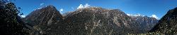 Panorama on the way to Kishong La with Kangchenjunga and Twins at the far left. To the right lies Thalem where we also camped on the way up the Zemu valley.