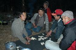 Despite the freezing cold after sunset, the evenings at camp are usually spent outside the tent until I'm crawl into my sleeping bag after dinner. Playing dominos is a good way until soup and dinner arrives.