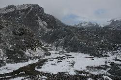 It snows considerably the entire night and with no change of weather in sight we head down to Tsholing already. I would have liked to spend more time up in the Kishong valley, but the porters are eager to reach warmer temperatures, and worked so hard yesterday that I can't really intervene. I stay one hour longer, and follow the animal tracks that are everywhere in the snow, however without spotting any of them.