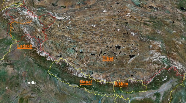 map of himalayas. Map of the Himalayas with